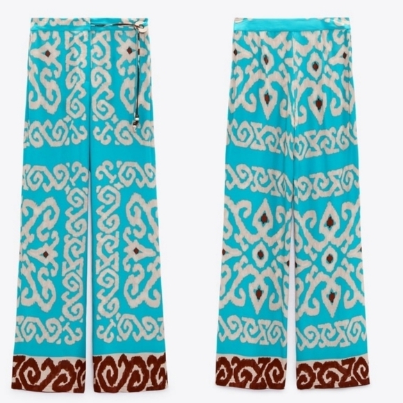 New Zara Flowy Full Length Print Blogger Favorite Pants NWT Medium - Picture 8 of 14